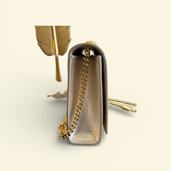 Authentic Yves Saint Laurent Metallic Champagne Gold Clutch with Gold Chain - Picture 3 of 14